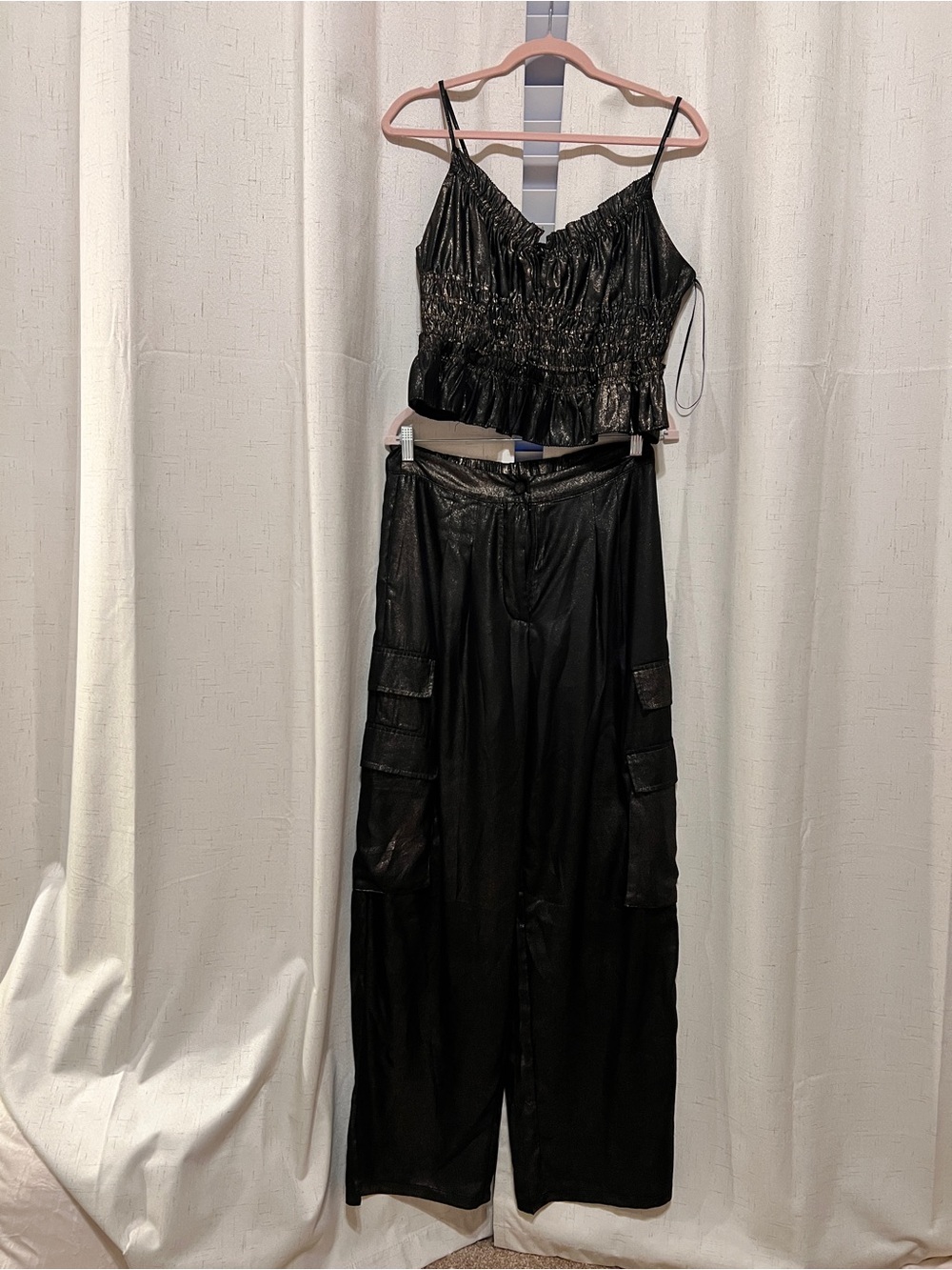 En Saison Black Wide-Leg Cargo Jumpsuit Set